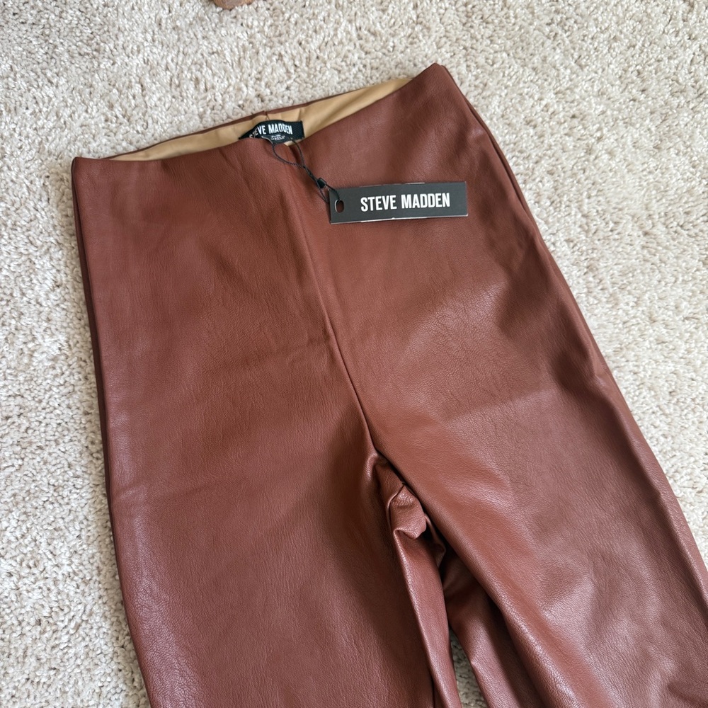 Steve Madden Cognac Citrine Vegan Leather Bell Flare Pant